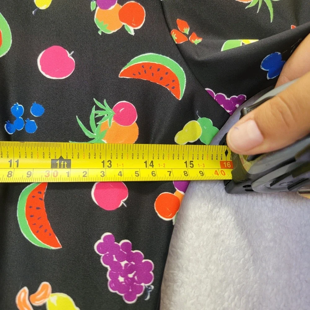 KATE SPADE Rash Guard Size M‎ Black/multi Fruits Swimsuit Long Sleeve NWT